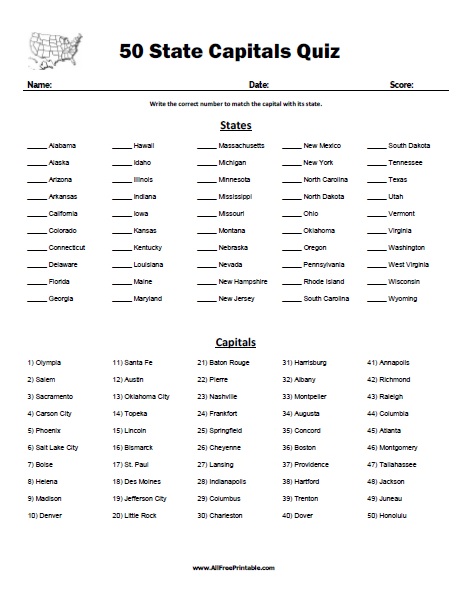 Featured image of post The Best 5 Quiz Printable States And Capitals Lists